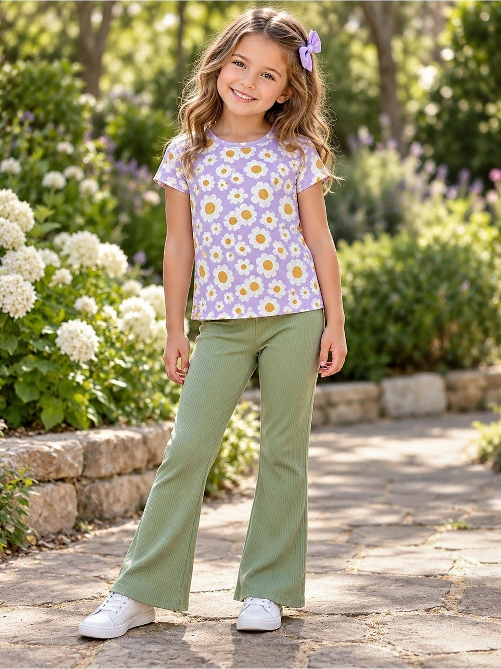 Cat & Jack Girls Floral Top & Flare Pants Set Size Medium
